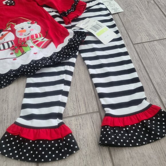 Rare Editions Girls 2-Piece Snowman Holiday Outfit Red Black White size 4T - Picture 4 of 8